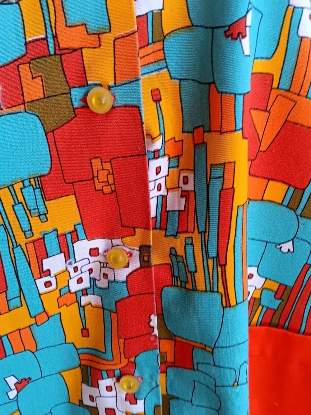 Medium True Vintage 1960's Dress Max Abstract Print Frock Top Dayglo Orange Mod